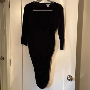 Free! Motherhood Maternity Black Surplice Neck Faux Wrap Dress - Black - Size S